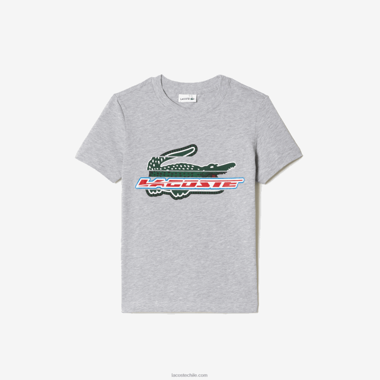 niños Lacoste lomo gris cca camiseta con estampado en contraste N6XZ23041