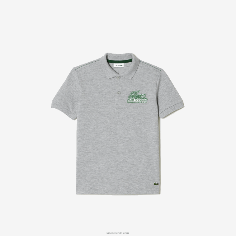niños Lacoste lomo gris cca polo de algodón orgánico con estampado en contraste N6XZ23035