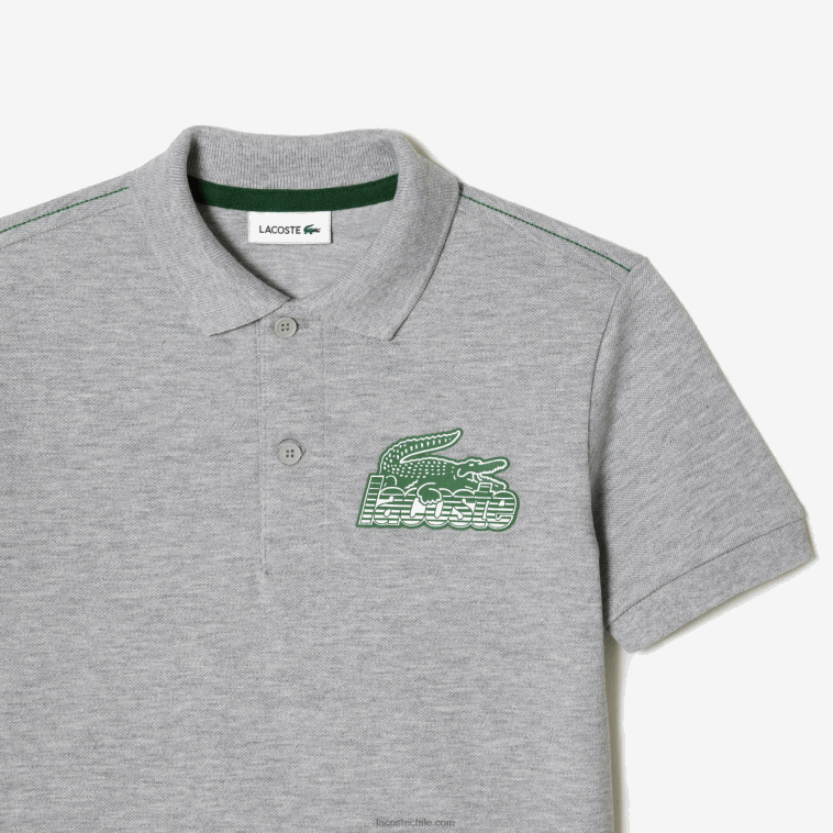 niños Lacoste lomo gris cca polo de algodón orgánico con estampado en contraste N6XZ23035