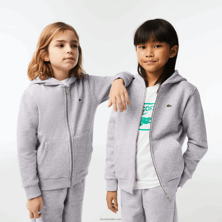 niños Lacoste lomo gris cca sudadera con capucha y bolsillo canguro N6XZ23191