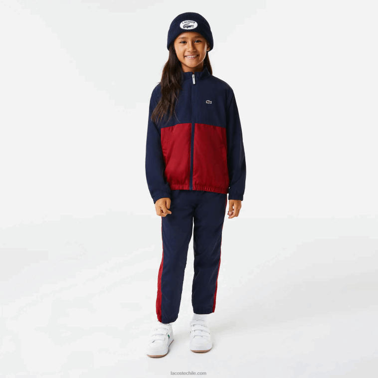 niños Lacoste lubricante burdeos azul marino chamarra con cuello alto y diseño colour block N6XZ23219