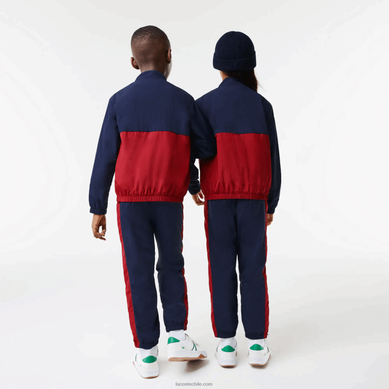 niños Lacoste lubricante burdeos azul marino chamarra con cuello alto y diseño colour block N6XZ23219