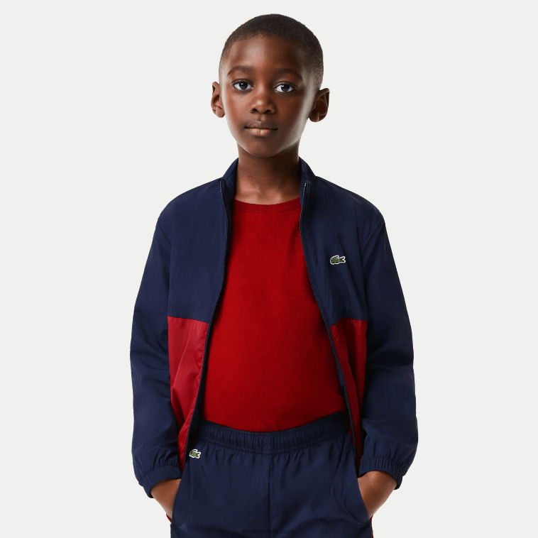 niños Lacoste lubricante burdeos azul marino chamarra con cuello alto y diseño colour block N6XZ23219