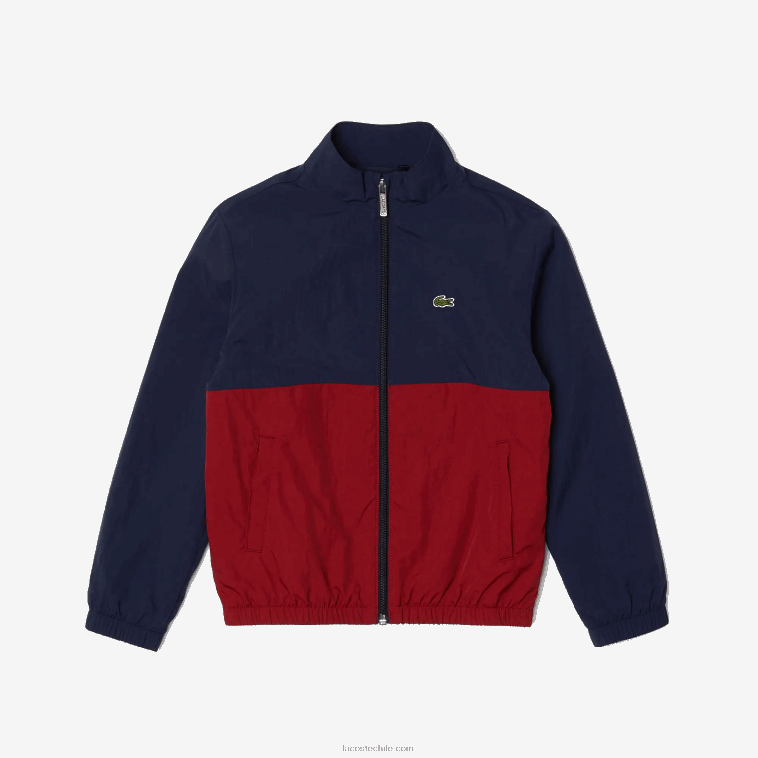 niños Lacoste lubricante burdeos azul marino chamarra con cuello alto y diseño colour block N6XZ23219