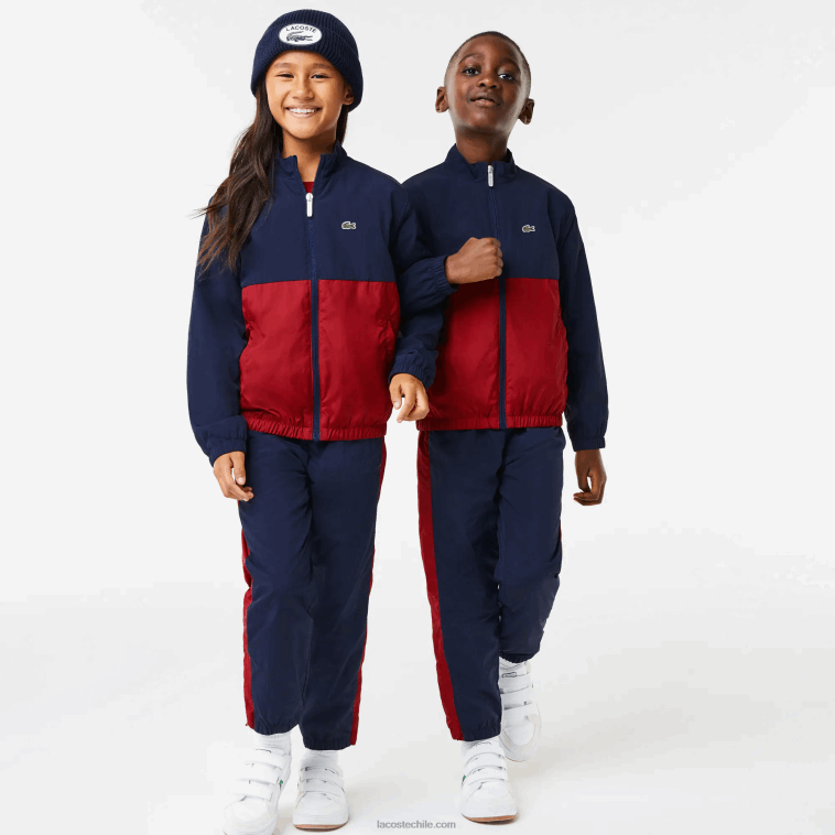 niños Lacoste lubricante burdeos azul marino chamarra con cuello alto y diseño colour block N6XZ23219