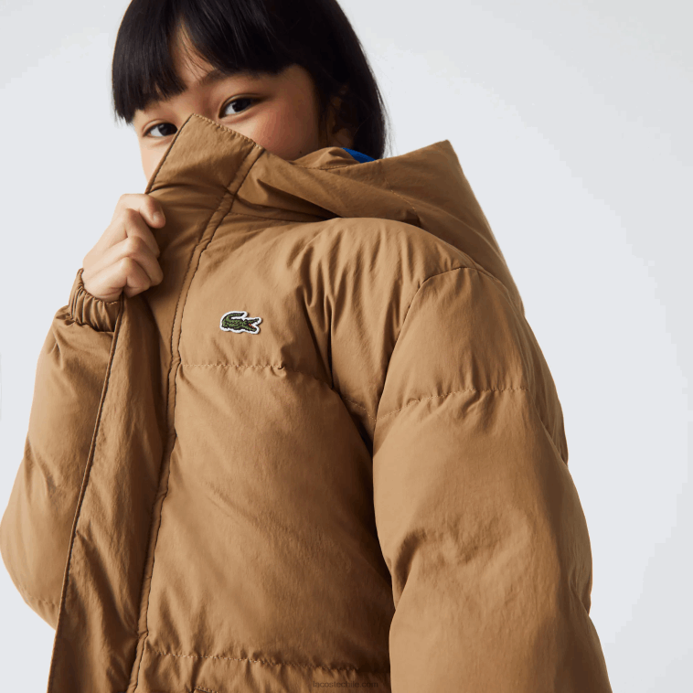 niños Lacoste marrón azul 9fg chamarra de tafetán con capucha y bordado de cocodrilo N6XZ23222