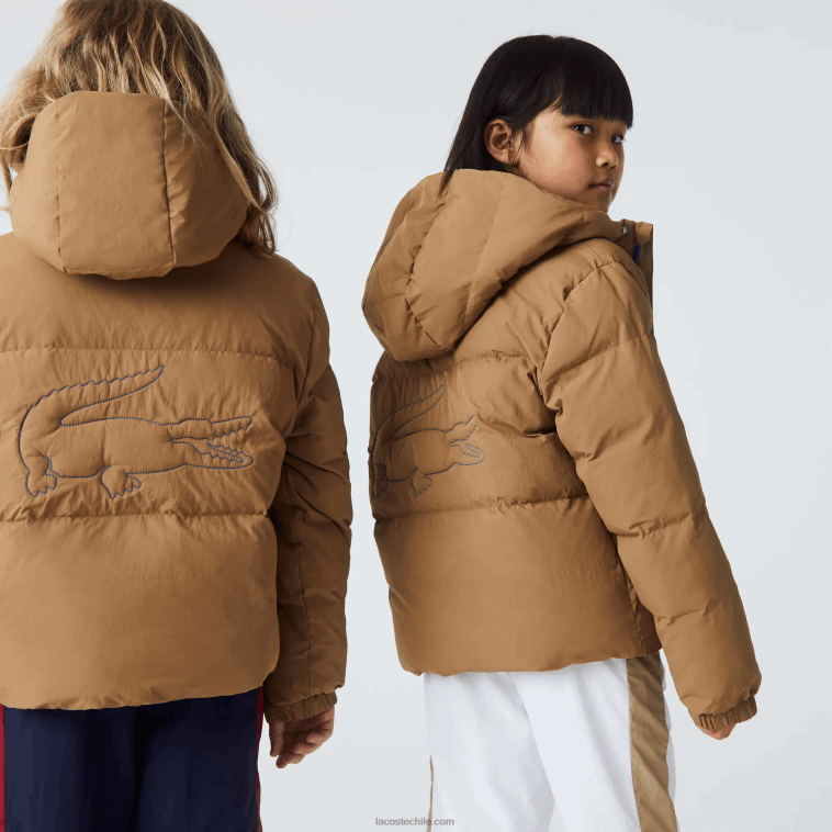 niños Lacoste marrón azul 9fg chamarra de tafetán con capucha y bordado de cocodrilo N6XZ23222