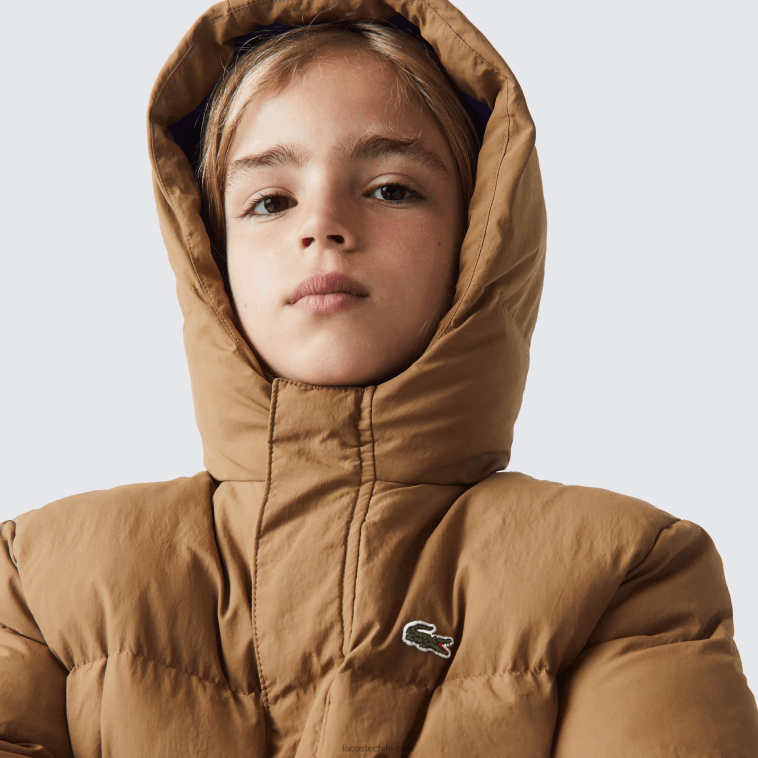 niños Lacoste marrón azul 9fg chamarra de tafetán con capucha y bordado de cocodrilo N6XZ23222