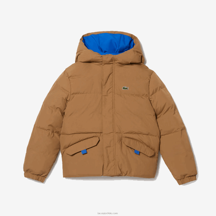 niños Lacoste marrón azul 9fg chamarra de tafetán con capucha y bordado de cocodrilo N6XZ23222
