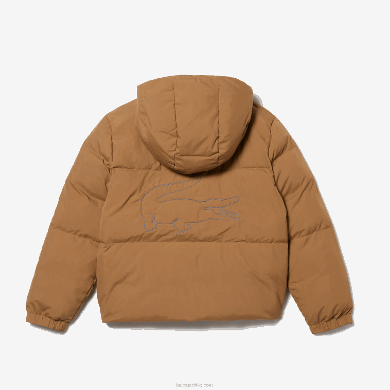 niños Lacoste marrón azul 9fg chamarra de tafetán con capucha y bordado de cocodrilo N6XZ23222