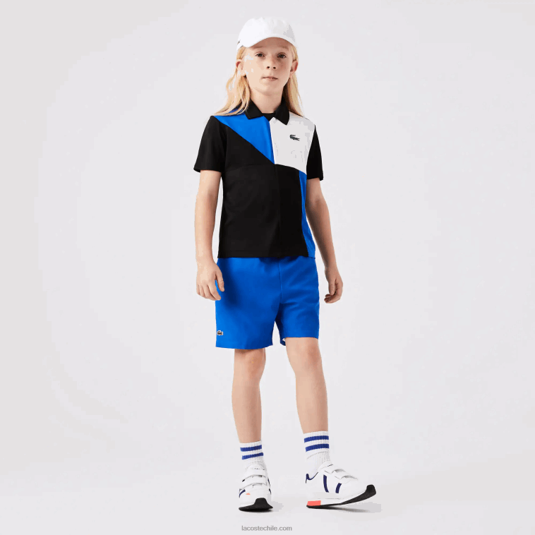 niños Lacoste negro azul blanco 7ke polo deportivo de tenis con bloques de color N6XZ23150