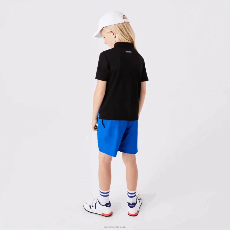 niños Lacoste negro azul blanco 7ke polo deportivo de tenis con bloques de color N6XZ23150