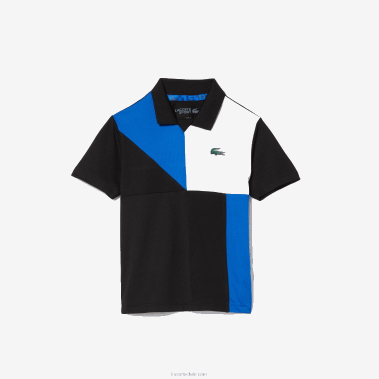 niños Lacoste negro azul blanco 7ke polo deportivo de tenis con bloques de color N6XZ23150