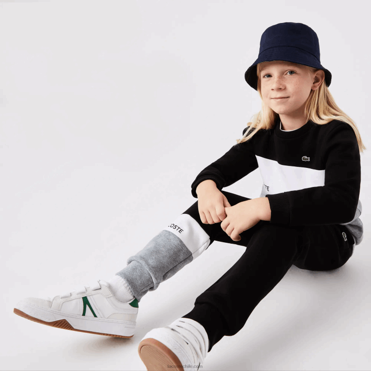 niños Lacoste negro blanco gris chine nua sudadera con logo y cuello redondo N6XZ23236