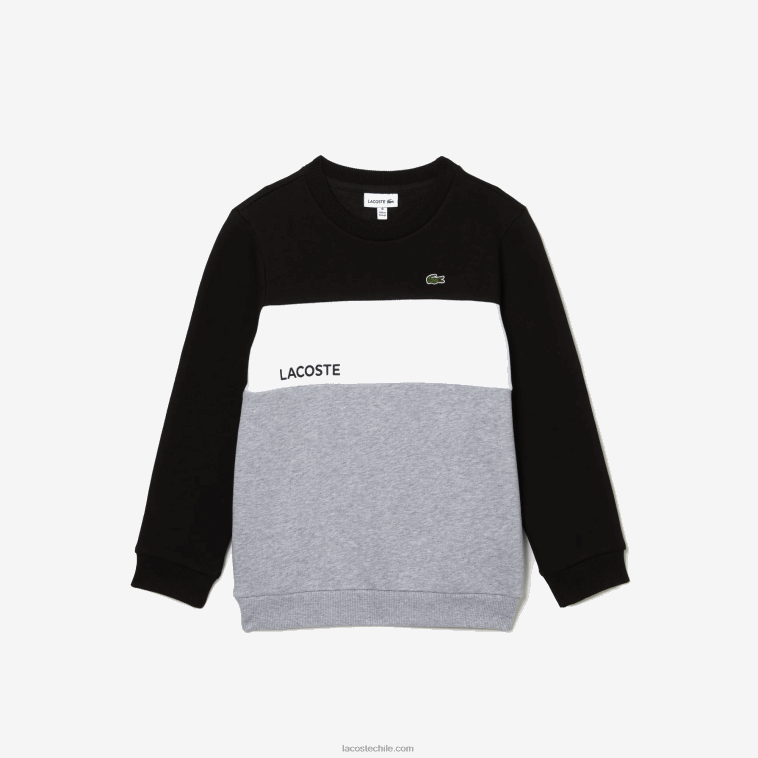 niños Lacoste negro blanco gris chine nua sudadera con logo y cuello redondo N6XZ23236