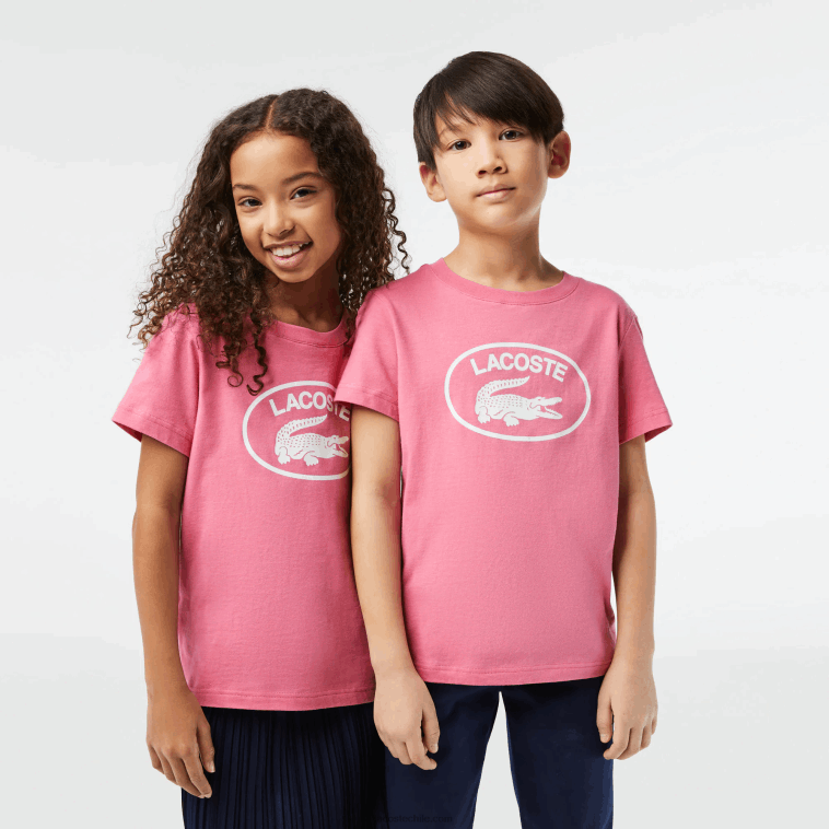 niños Lacoste rosa 2r3 playera de jersey de algodón con logo en contraste N6XZ23029