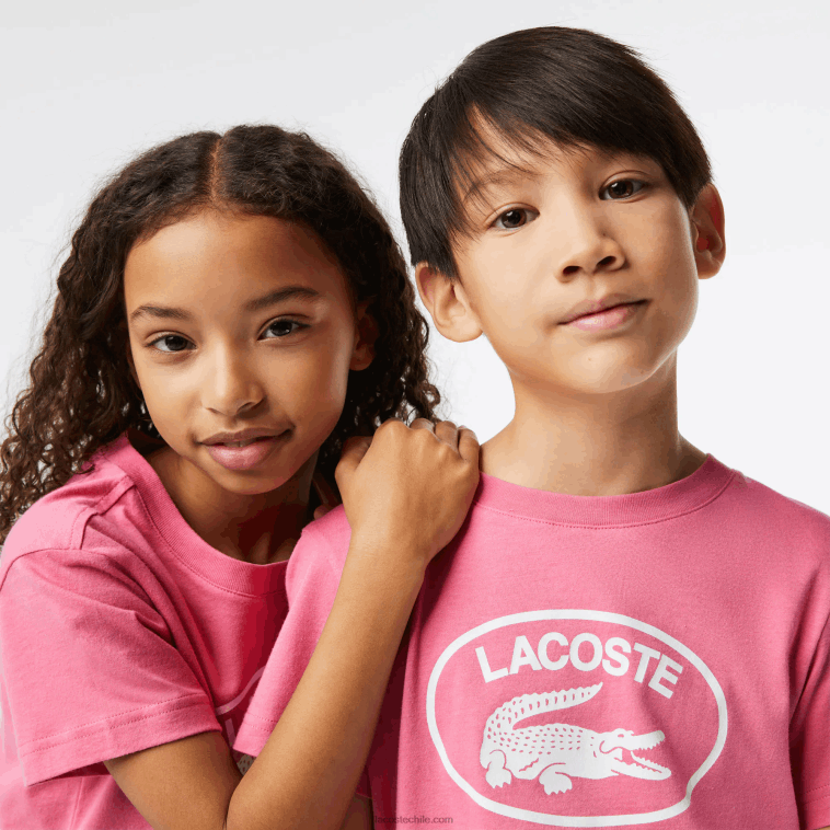 niños Lacoste rosa 2r3 playera de jersey de algodón con logo en contraste N6XZ23029