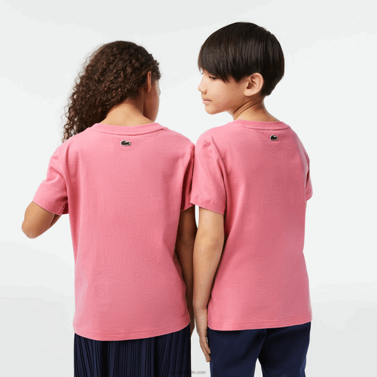 niños Lacoste rosa 2r3 playera de jersey de algodón con logo en contraste N6XZ23029