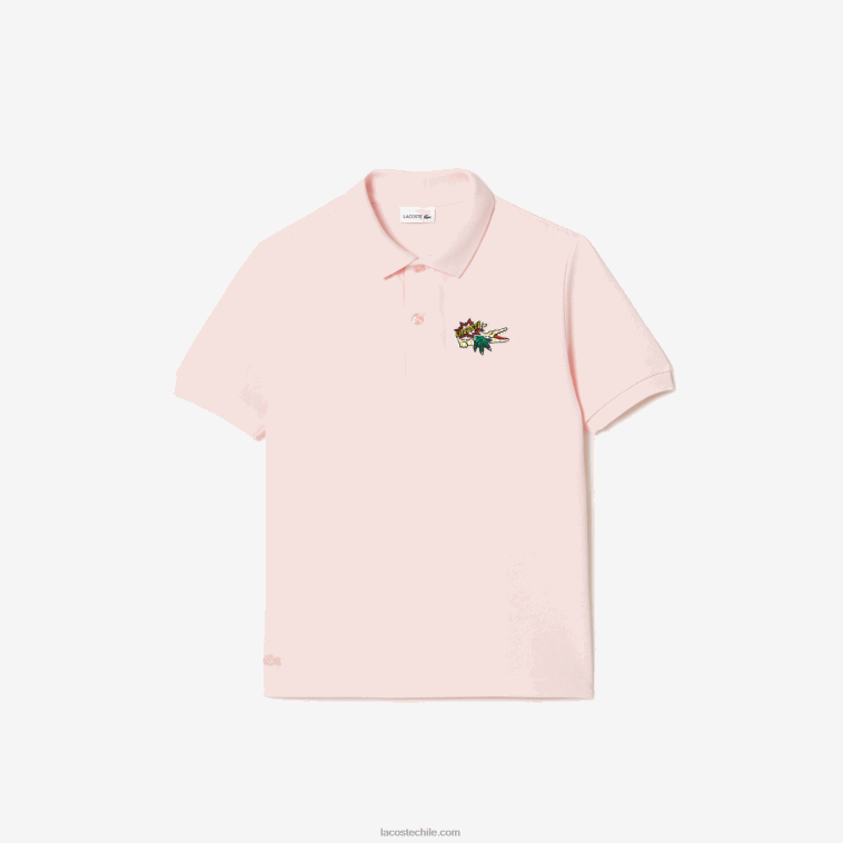 niños Lacoste rosa claro t03 polo de piqué de algodón orgánico con insignia de cómic N6XZ23146