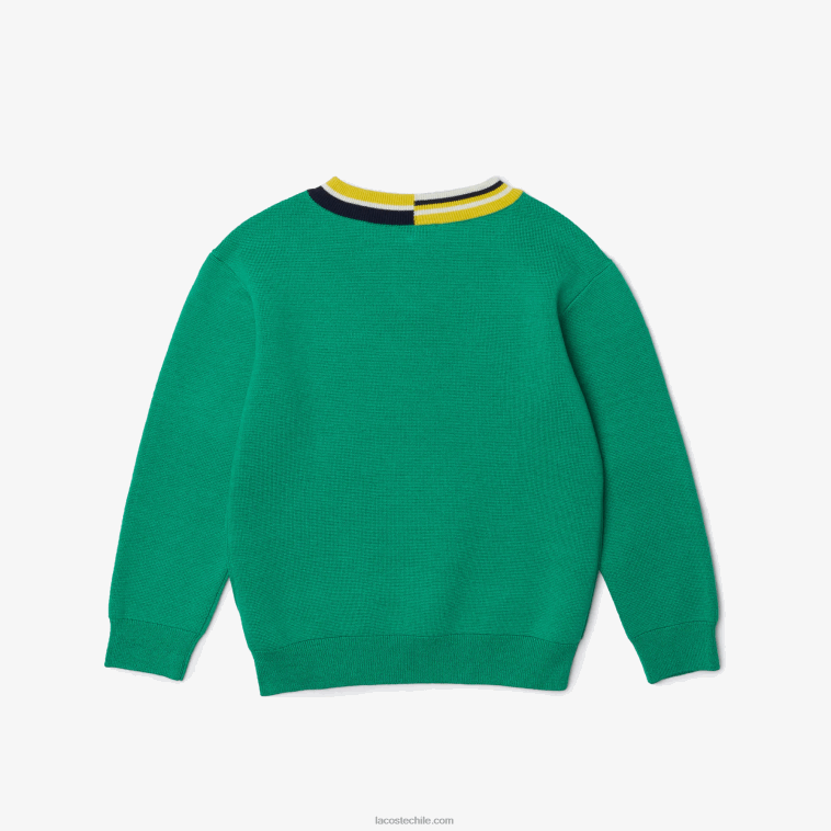 niños Lacoste verde blanco ec1 suéter con rayas en contraste en el cuello N6XZ23283