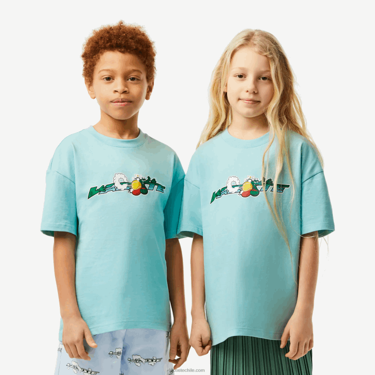 niños Lacoste verde claro blanco y7i camiseta de la marca en jersey de algodón orgánico N6XZ23039