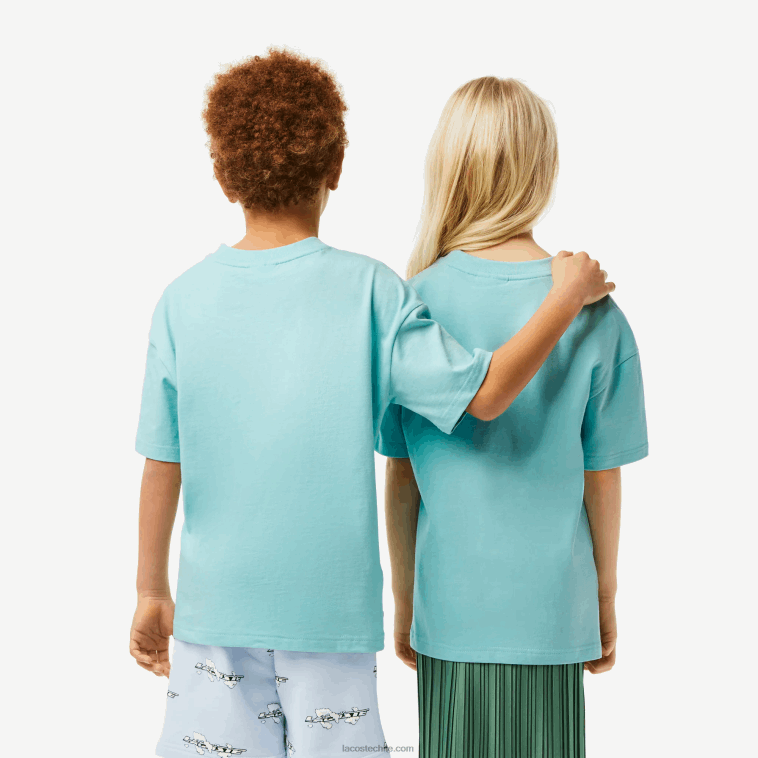 niños Lacoste verde claro blanco y7i camiseta de la marca en jersey de algodón orgánico N6XZ23039