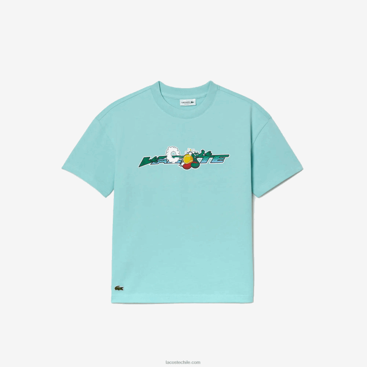 niños Lacoste verde claro blanco y7i camiseta de la marca en jersey de algodón orgánico N6XZ23039