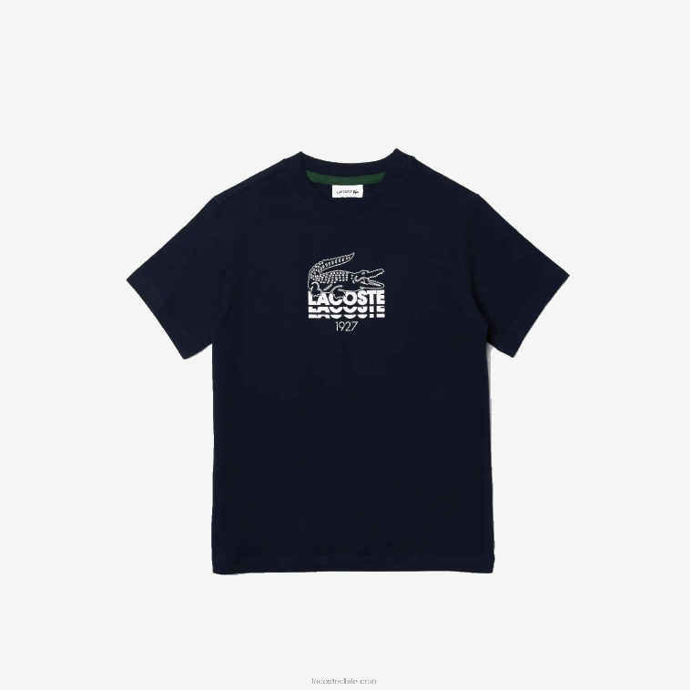 Niños Lacoste azul marino 166 playera de algodón con cuello redondo y letras de cocodrilo N6XZ23118 Niños Lacoste azul marino 166 playera de algodón con cuello redondo y letras de cocodrilo N6XZ23118