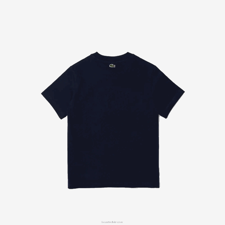 Niños Lacoste azul marino 166 playera de algodón con cuello redondo y letras de cocodrilo N6XZ23118