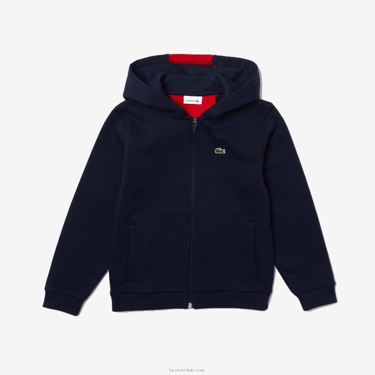 Niños Lacoste azul marino rojo k1h chaqueta polar con cremallera y logo N6XZ23253