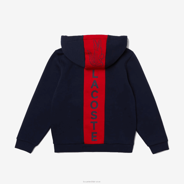 Niños Lacoste azul marino rojo k1h chaqueta polar con cremallera y logo N6XZ23253
