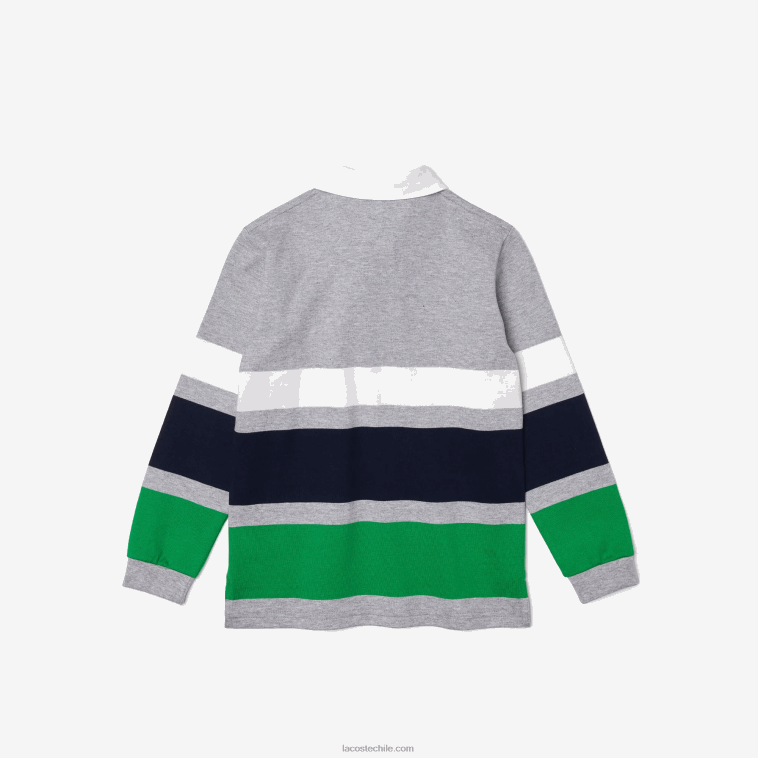 Niños Lacoste gris lomo blanco azul verde pwx polo de corte regular de rugby de algodón a rayas N6XZ23151