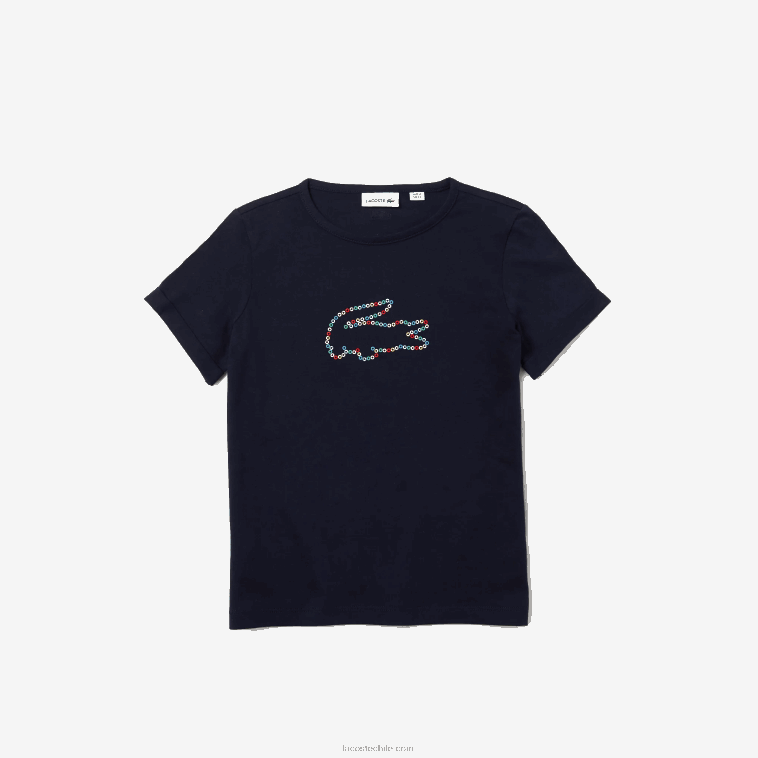 chicas Lacoste azul marino 166 playera con cuello redondo y cocodrilo N6XZ23175 chicas Lacoste azul marino 166 playera con cuello redondo y cocodrilo N6XZ23175