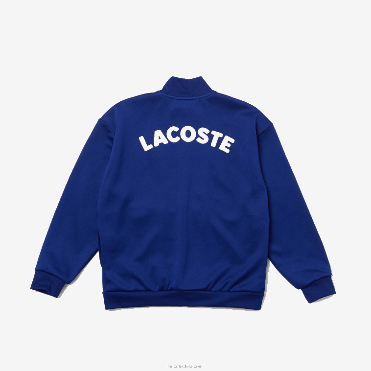niños Lacoste azul blanco emj chamarra de polar con cremallera y cuello alto con la marca heritage N6XZ23249
