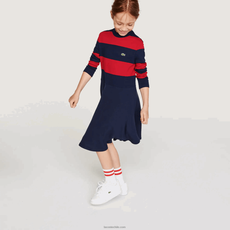 chicas Lacoste azul marino rojo 0y4 suéter tejido a rayas con cuello alto N6XZ23294 chicas Lacoste azul marino rojo 0y4 suéter tejido a rayas con cuello alto N6XZ23294