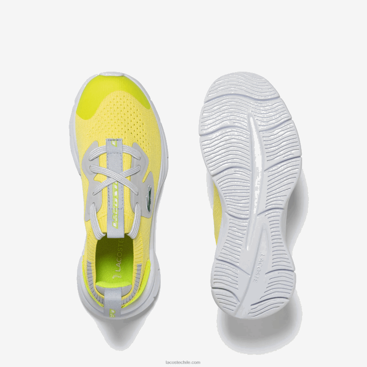 niños Lacoste amarillo/gris claro 382 tenis run spin de tejido de punto N6XZ23068