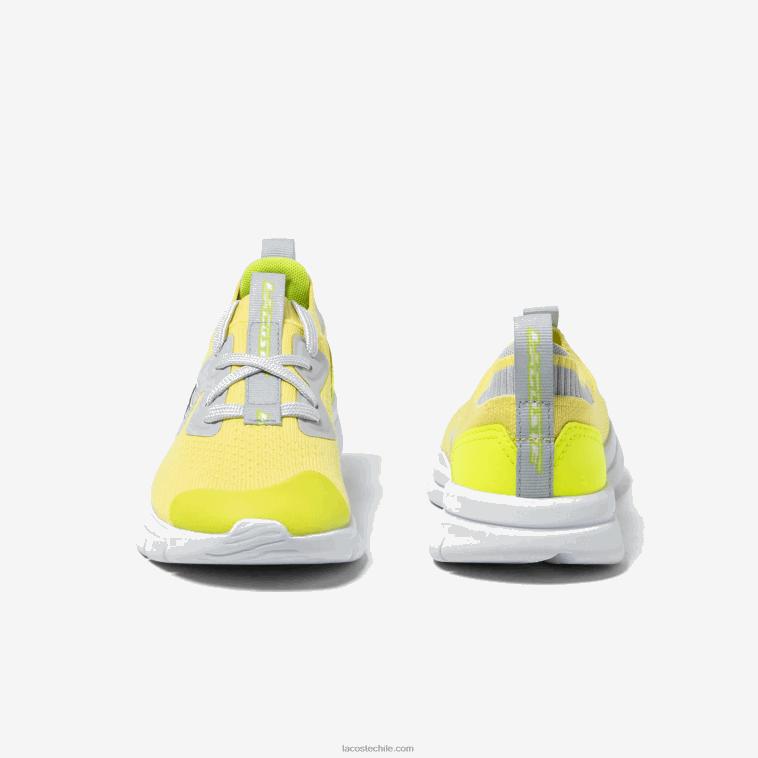 niños Lacoste amarillo/gris claro 382 tenis run spin de tejido de punto N6XZ23068