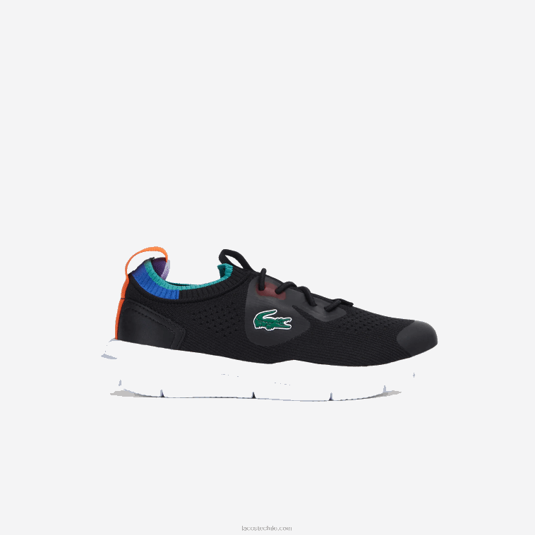niños Lacoste negro azul 011 tenis run spin knit de tejido en contraste de color N6XZ23298