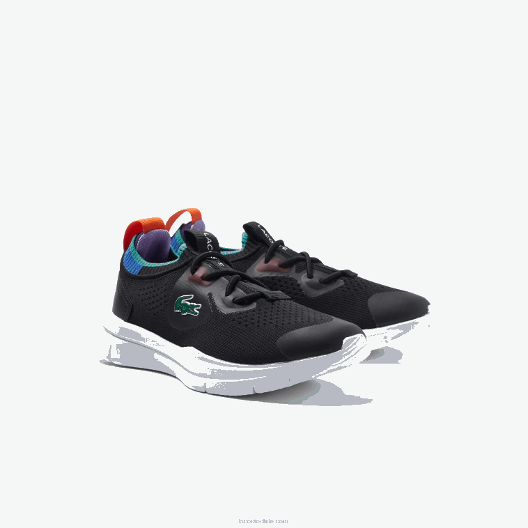 niños Lacoste negro azul 011 tenis run spin knit de tejido en contraste de color N6XZ23298