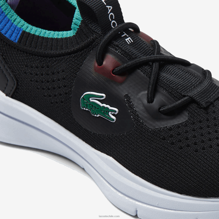 niños Lacoste negro azul 011 tenis run spin knit de tejido en contraste de color N6XZ23298